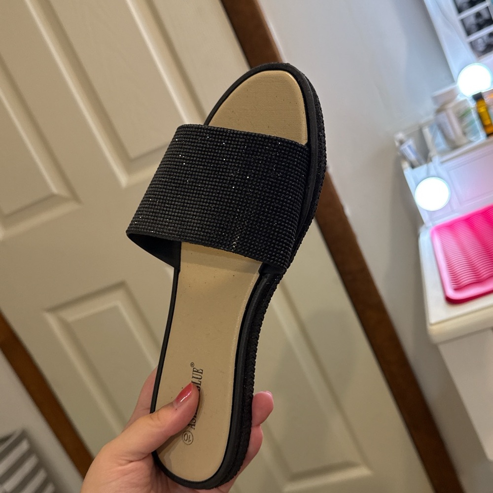 Ashley Blue Black Beaded Sandals